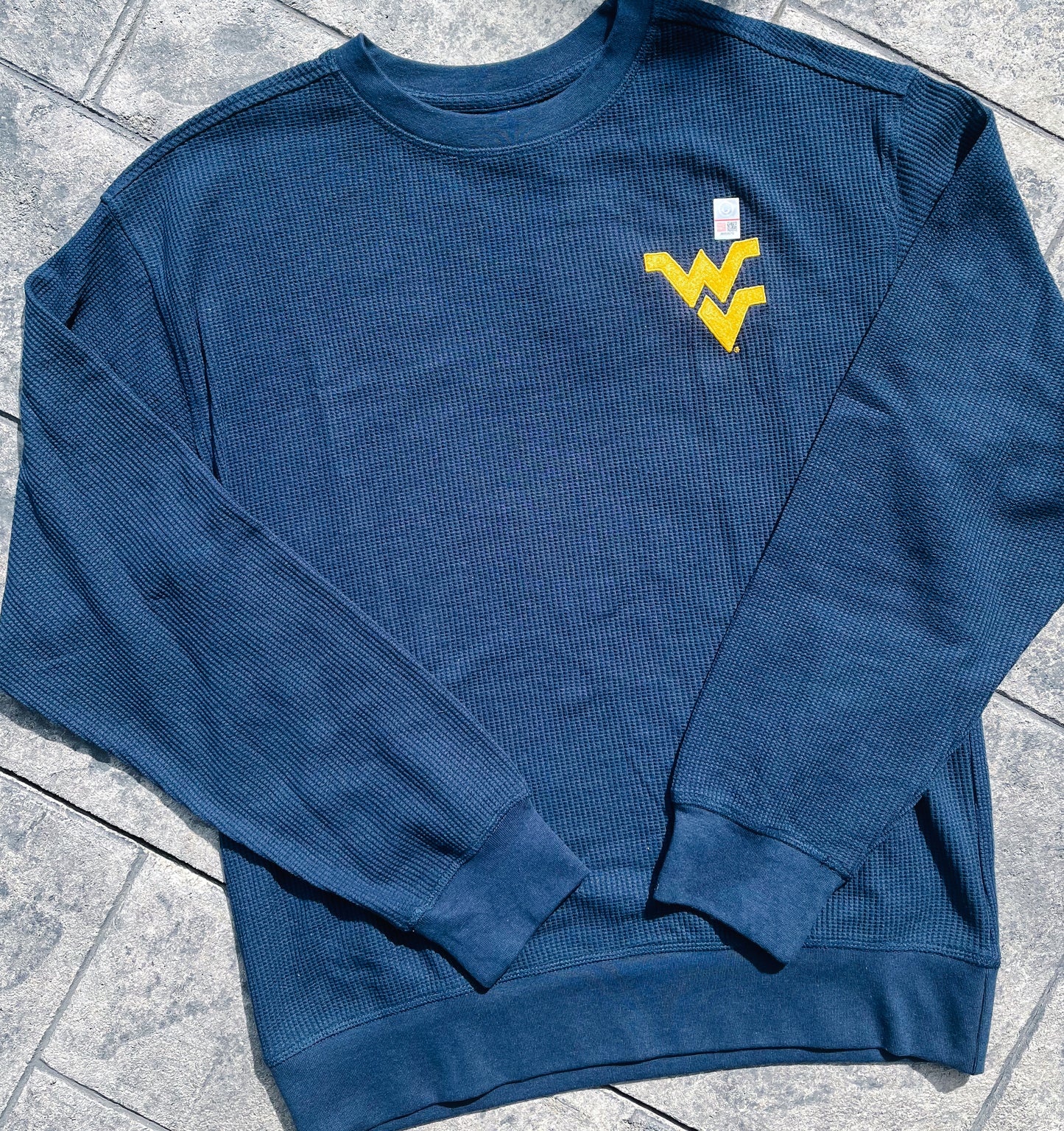 Embroidered WVU Waffle Knit Crewneck